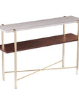47" White Brass and Brown Faux Marble Console Table With Shelf