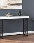 42" White and Black Glass and Metal Sled Console Table