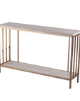 48" Champagne and Gold Faux Stone Floor Shelf Console Table With Storage