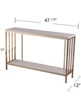 48" Champagne and Gold Faux Stone Floor Shelf Console Table With Storage