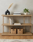 42" Natural Wood Floor Shelf Console Table With Two Shelves