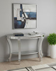 46" Silver Mirrored Glass Half Circle Console Table With Storage