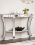 46" Silver Mirrored Glass Half Circle Console Table With Storage