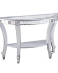 46" Silver Mirrored Glass Half Circle Console Table With Storage