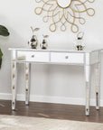 40" Silver Mirrored Glass and Wood Console Table With Two Drawers