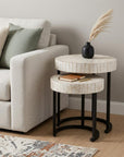 Set Of Two 21" White Solid Wood And Iron Round Nested Tables