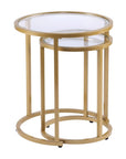 Set Of Two 23" Gold Glass And Steel Round Nested Tables
