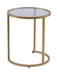 Set Of Two 23" Gold Glass And Steel Round Nested Tables