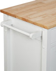 42" Natural and White Butcher Block and Iron Rolling Kitchen Cart With Storage