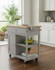 Gray and Natural 35" Rolling Kitchen Island With Storage