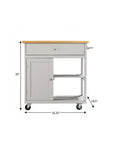 Gray and Natural 35" Rolling Kitchen Island With Storage