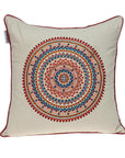18" X 18" Beige and Blue Abstract Indoor Outdoor Throw Pillow