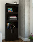 71" Light Gray Wood Three Tier Bookcase with Two Doors