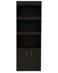 71" Light Gray Wood Three Tier Bookcase with Two Doors