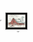 Winter Barn with Pickup Truck 2 Black Framed Print Wall Art