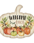 Welcome Pumpkin Wood Plank Wall Art