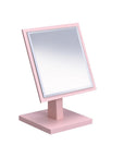 9" Pink Wood Square Freestanding Framed Makeup Shaving Tabletop Mirror