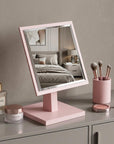 9" Pink Wood Square Freestanding Framed Makeup Shaving Tabletop Mirror