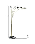 84" Gold Five Light Arc Floor Lamp With Brass Metal Dome Shade