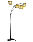 84" Black Four Light Arc Floor Lamp With Clear Crystal Glass Chandelier Shade