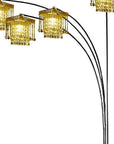 84" Black Four Light Arc Floor Lamp With Clear Crystal Glass Chandelier Shade