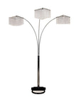 84" Silver Metal Three Light Arched Floor Lamp With Clear Crystal Square Shade