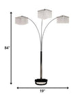 84" Silver Metal Three Light Arched Floor Lamp With Clear Crystal Square Shade