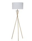 65" Gold And White Tripod Floor Lamp With White Fabric Drum Shade