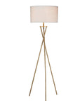 65" Gold And White Tripod Floor Lamp With White Fabric Drum Shade