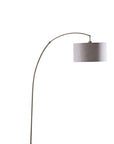 86" Beige And Antique Gold Arched Floor Lamp With Gray Drum Shade