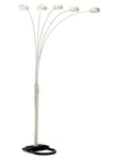 84" White Five Light Arc Floor Lamp With White Dome Shade