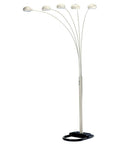 84" White Five Light Arc Floor Lamp With White Dome Shade
