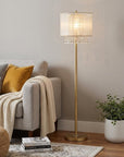 65" Gold And White Novelty Floor Lamp With White Fabric Drum Shade