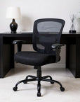 Black Fabric Mesh and Steel Adjustable Swivel Rolling Executive Office Chair