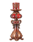 20" Bronze Brown And Red Floral Polyresin Tabletop Pillar Candle Holder With Candle