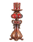 20" Bronze Brown And Red Floral Polyresin Tabletop Pillar Candle Holder With Candle