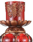 20" Bronze Brown And Red Floral Polyresin Tabletop Pillar Candle Holder With Candle