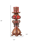 20" Bronze Brown And Red Floral Polyresin Tabletop Pillar Candle Holder With Candle
