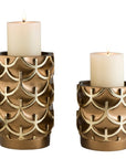 Set Of Two Antiqued Brass Tabletop Pillar Candle Holders