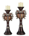 Set Of Two Bronze Tabletop Urn Shape Pillar Candle Holders