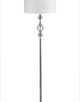 63" Chrome and Crystal Orb Shaped Floor Lamp With White Drum Shade