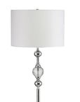 63" Chrome and Crystal Orb Shaped Floor Lamp With White Drum Shade