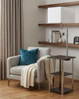 58" Steel Tray Table Floor Lamp With White Square Shade