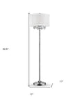 63" Silver Three Light Candelabra Floor Lamp With White Fabric Drum Shade