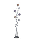 59" Silver Six Light LED Novelty Floor Lamp With Purple And White Metal Novelty Shade