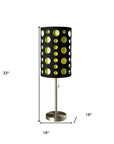 33" Silver Metal Mod Table Lamp With Black And Green Drum Shade