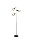 66" Black Metal Three Light Tree Floor Lamp With Black Metal Cage Shade