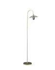 64" Gold And White Arched Floor Lamp With Gold Metal Cage Shade
