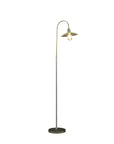 64" Gold And White Arched Floor Lamp With Gold Metal Cage Shade
