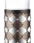 31" Bronze and Silver with Pearls Floor Hurricane Candle Holder